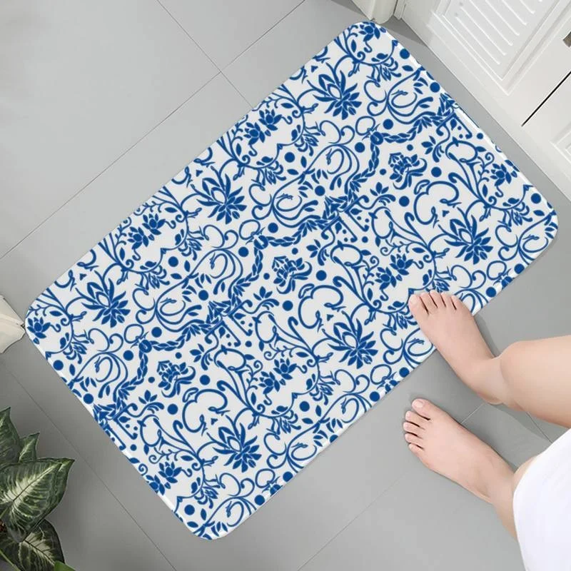 

Room Bedroom Carpet Washable Flannel Living Rug Hallway Indoor Mats Memory Foam Blue And White Porcelain Prayer Rug Bath Mats 1