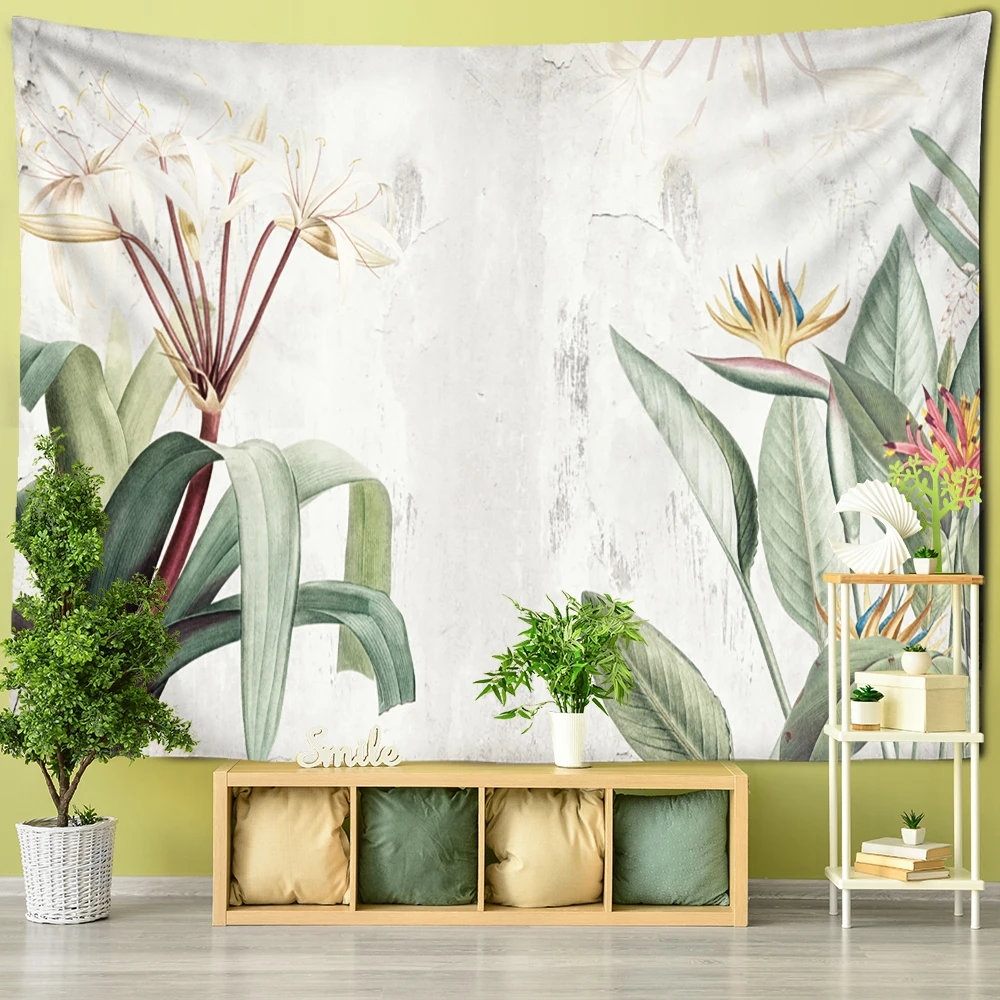 

Tropical Plants Flowers Tapestry Wall Hanging Bohemian Simple European Living Room Background Wall Home Decor