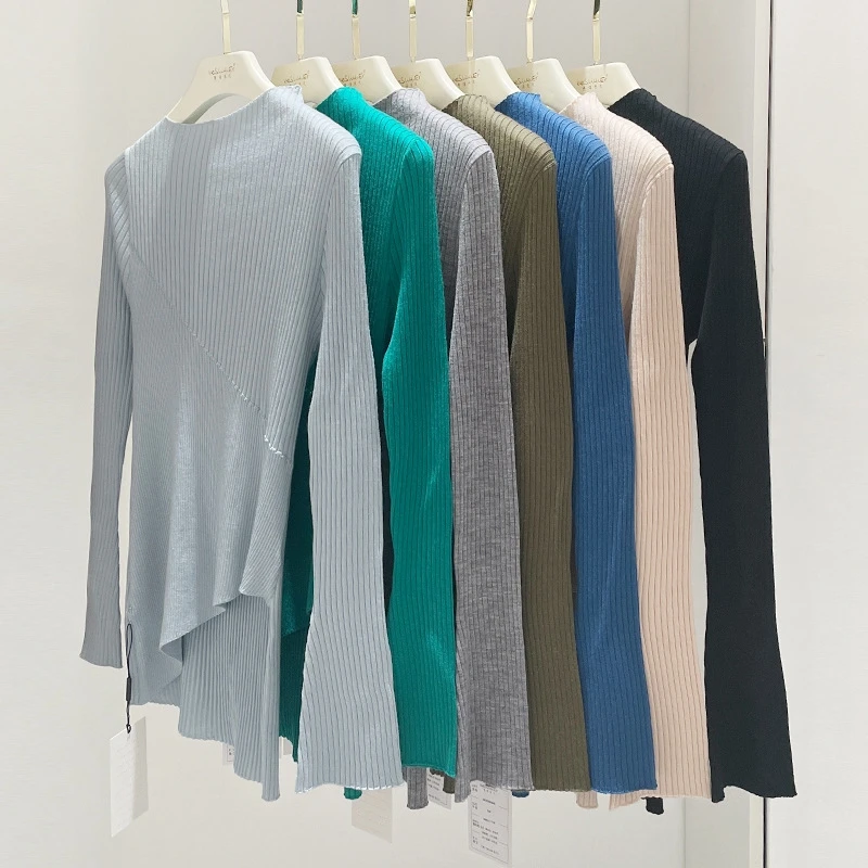 Модный пуловер зеленый топ Женский Асимметричный шерстяной свитер из шерсти