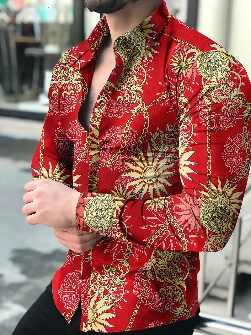 

Men's Shirt Long Sleeve Hawaiian Social Luxury Button Up Cardigan Blouses Wholesale 2022 Single Breasted Turn-down Collar Broad