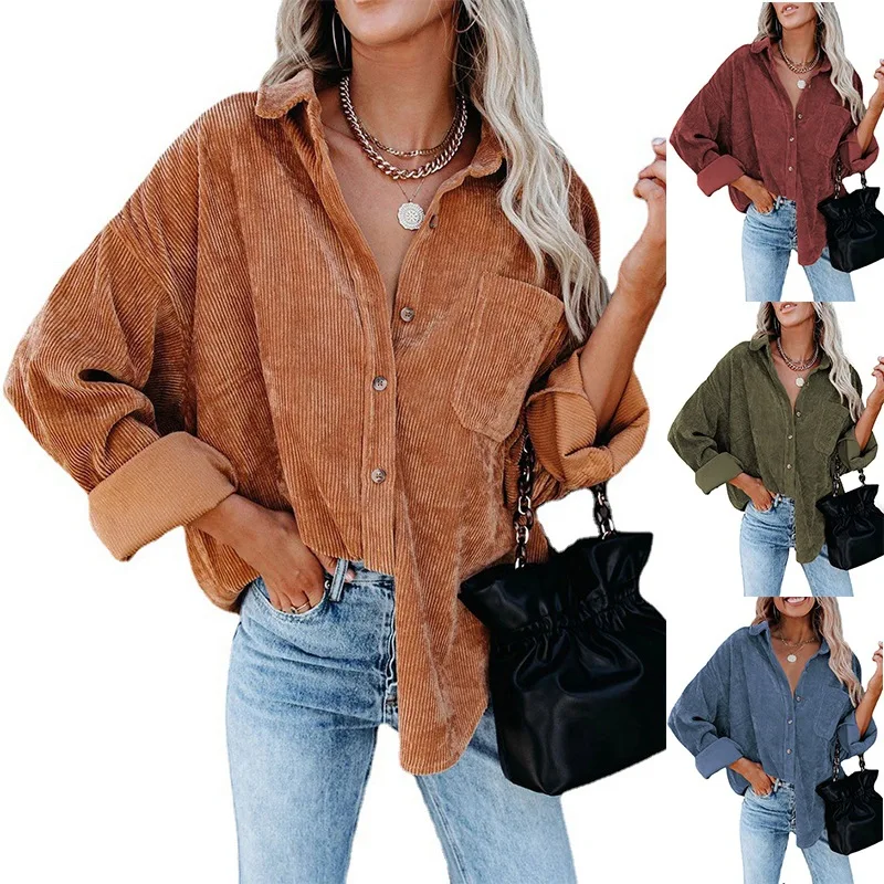 Corduroy Women Blouses Shirts Tunic Womens Tops And Blouses 2022 Womenswear Long Sleeve Clothing Button Up Down Loose White New