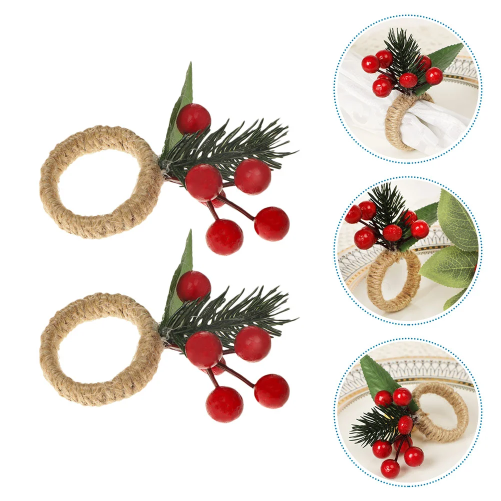 

Napkin Christmas Rings Buckle Ring Table Dinner Favors Decorations Dinning Berry Cone Pine Holder Party Holiday Clasp Tabletop