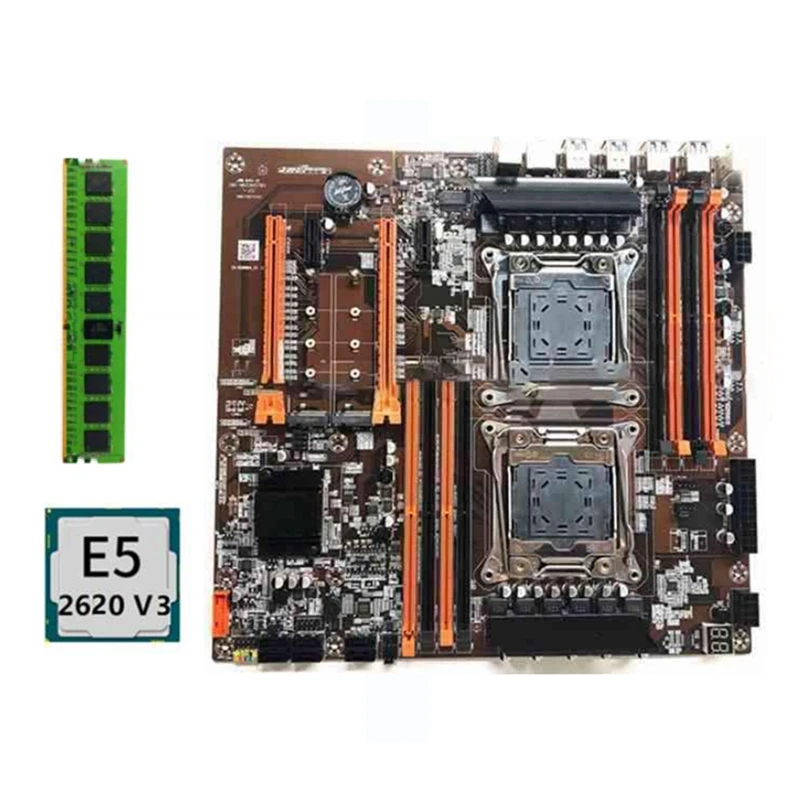 

X99 Dual CPU Motherboard LGA 2011 USB3.0 SATA3 With E5 2620 V3 CPU Processor RECC DDR4 8GB RAM With Dual M.2 Slot