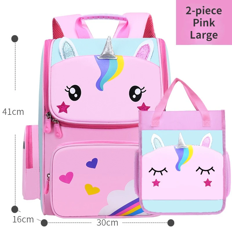 3 Piece Children Unicorn Cartoon Primary School Pen Bags for Boy Girl Lovely Princess Backpacks Grades 1-6 Large Capacity Travel