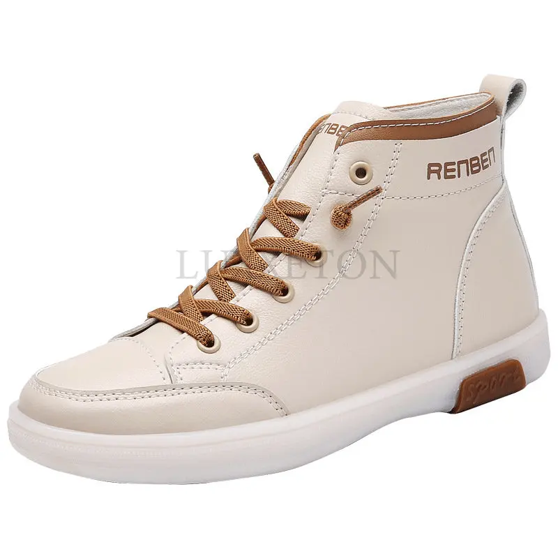

2023 New Women Genuine Leather Sneakers Spring High-top Casual Shoes Autumn Cowhide Ladies High Top Vulcanized Shoes