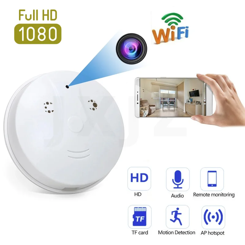 

1080p IP Mini Camera Smoke Detector Cam Night Vision Remote Motion Detect Micro Cam Control Surveillance Home Security Camcorder