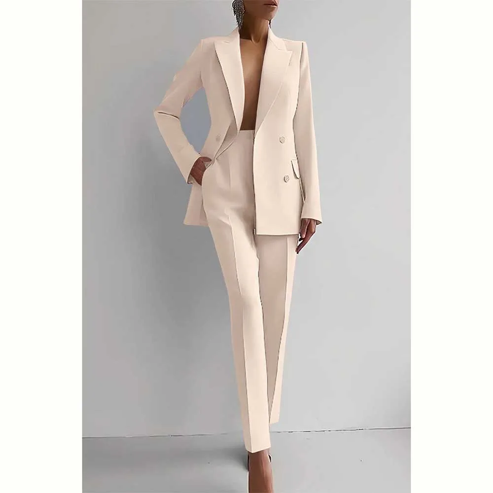 Модные Шикарные Зеленые красные синие женские костюмы двубортный пиджак и брюки