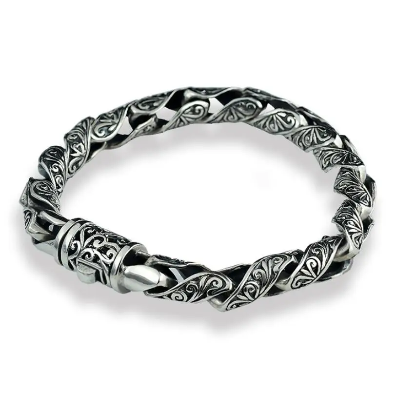 

Pure Silver S925 Thai Silver Bracelet Tang Dynasty Flower Male Fashion Sterling Silver Vintage Jewelry (HY25A)