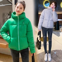 2022 korean new winter parkas women jacket hooded thick warm short jacket cotton padded parka basic coat female outerwear
