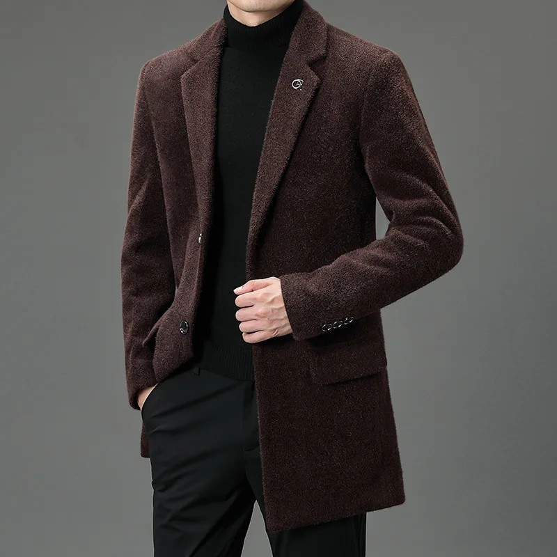 Men's Windbreaker, Medium Long Woolen Coat, Men's Korean Fashion Woolen Coat, Autumn and Winter New 2022 Fashion Coat Clothing
