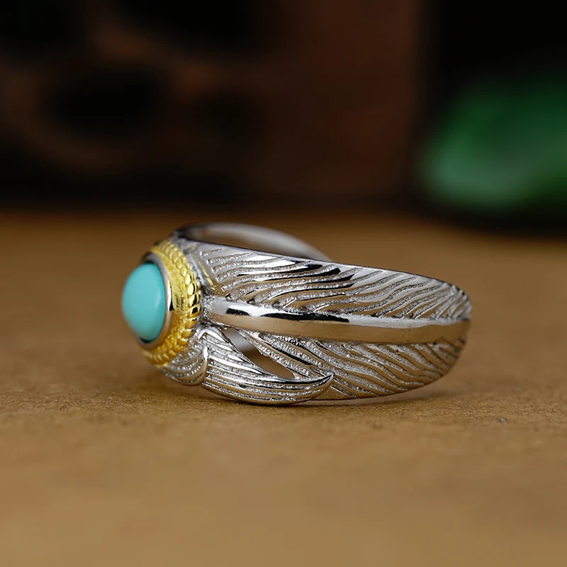 Кольцо из стерлингового серебра 925 пробы с зеленым сосновым пером натуральные