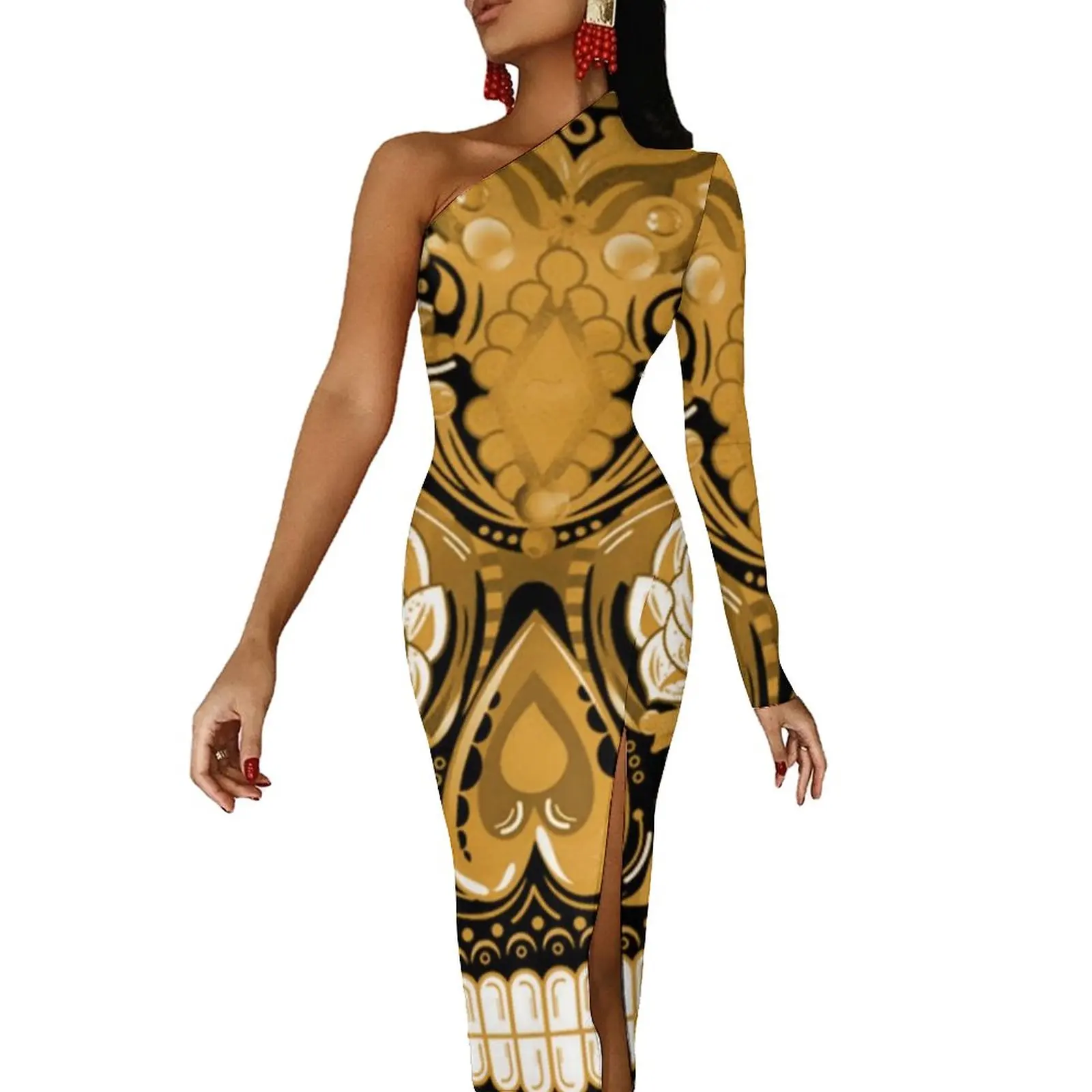 

Женское платье-макси в стиле стимпанк, с длинным рукавом