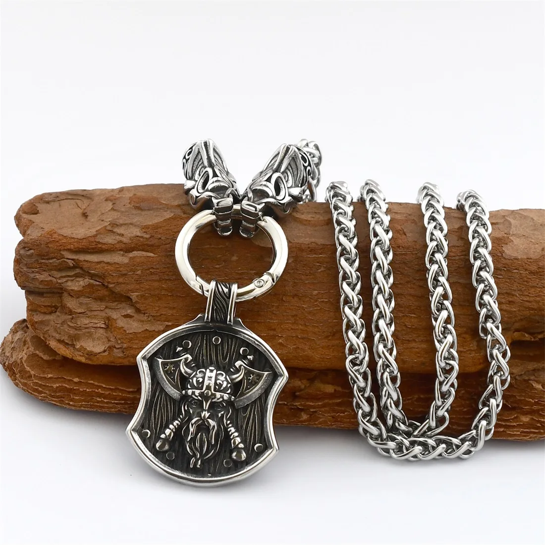 

Viking Stainless Steel Wolf Head Chain Nordic Odin Double Axe Pendant Necklace Men's Punk Gothic Jewelry Singbridge Jewelry