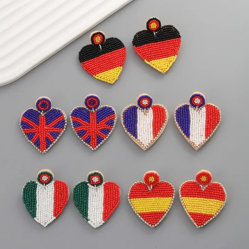 Серьги из бисера Сердце Каждый страна Флаг Оригинальность Искусство ткани