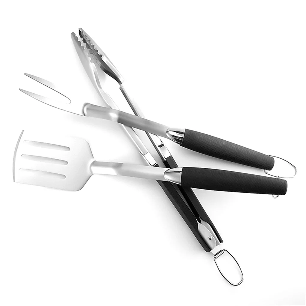 

3Pcs BBQ Grill Tools Set Non-slip Handle Stainless Steel Barbecue Meat Fork Spatula Tong Outdoor Kitchen Barbecue Utensils