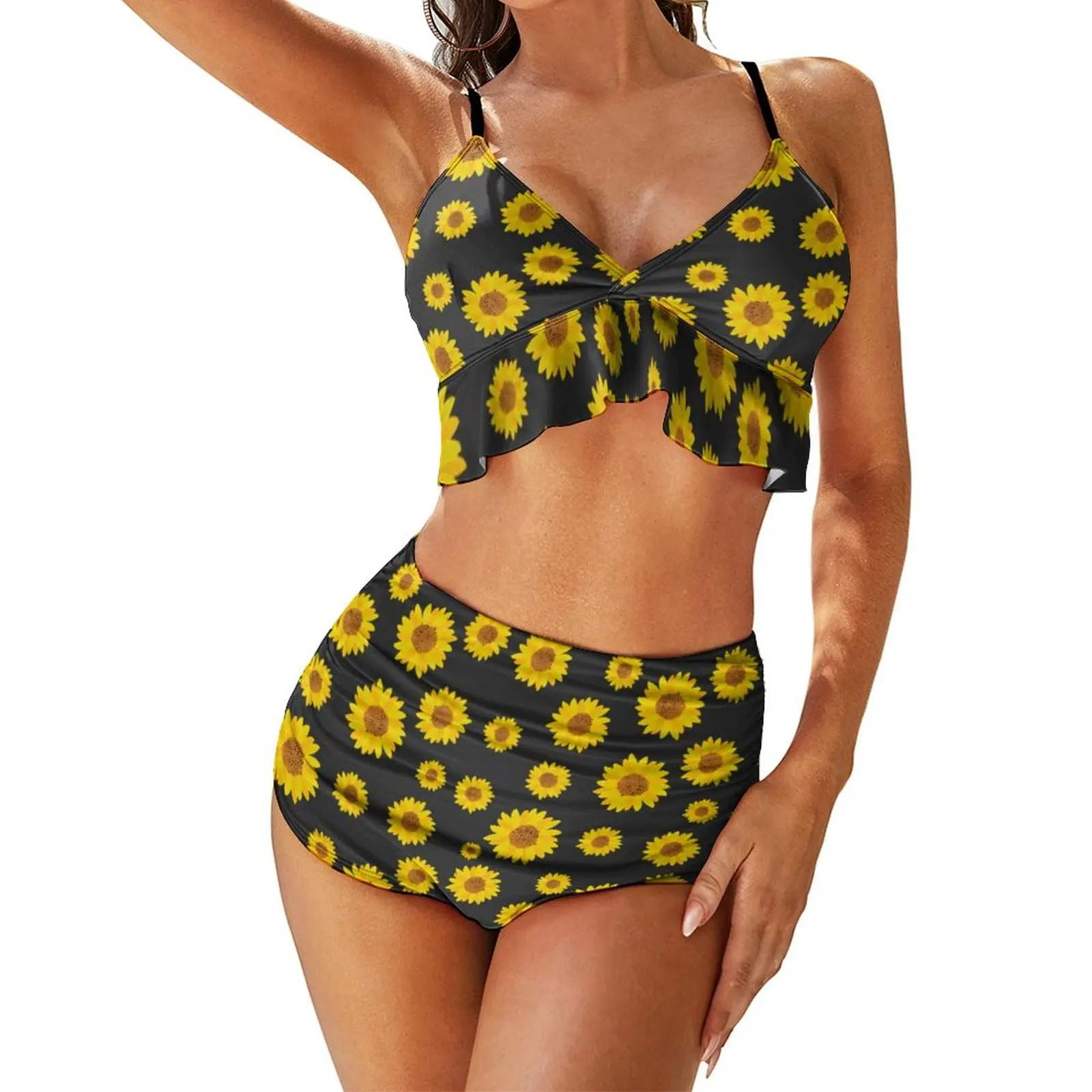 

Cute Sunflower Bikini Swimsuit Sexy Aesthetic Floral High Waist Bikini Set Swimwear Print Swimsuits Bath Beachwear Large Size