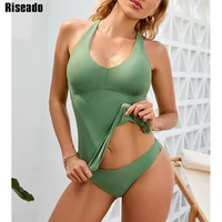 riseado v neck womens bikinis 2022 sexy cross back swimsuits 2022 new solid swimwear women bathing suits tie back biquinis set