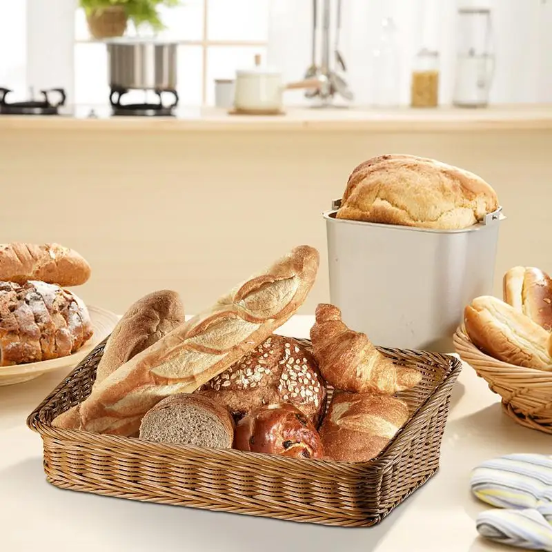 

Hand Woven Rectangular Rattan Wicker Basket Fruit Tea Snack Bread Basket Cosmetic Rectangular Storage Box Household Kitchen