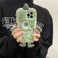 disney monsters cartoon winter plush warmth phone cases for iphone 13 12 11 pro max xr xs max x anti drop soft shell girl gift