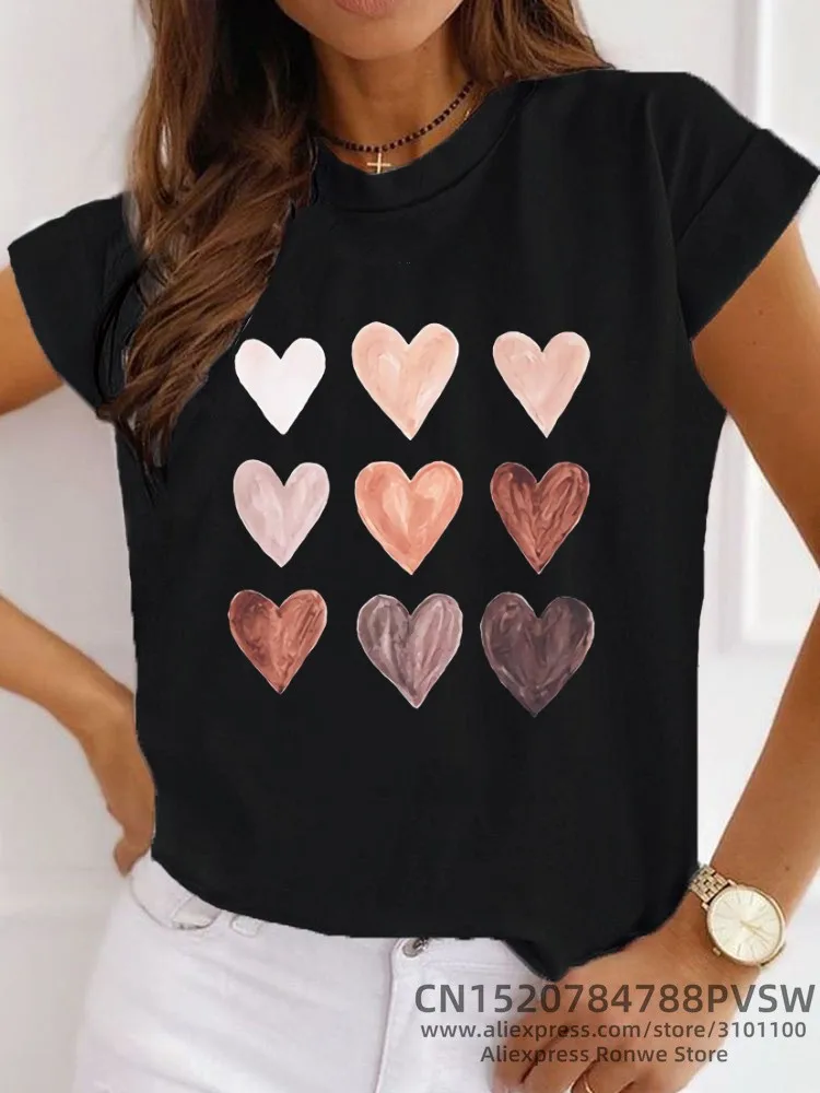 

Funny Heart Corazon Impreso Women Graphic T-shirt New Daily Girl Y2K Harajuku Black Pink Red Tee Tops Female Sreewear Clothes