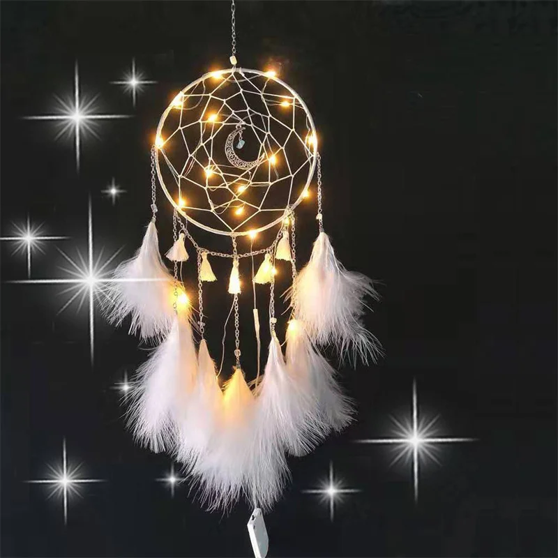

New Creative White Moonlight Feather Dream Catcher Pendant Fashion Simple Handmade DIY Wind Chime Pendant Home Accessories