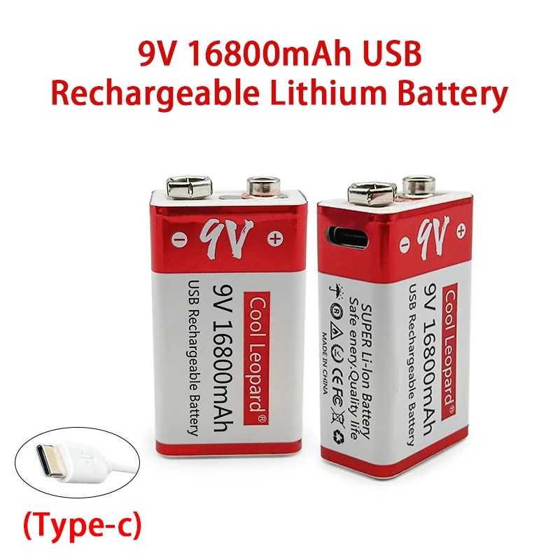 

New 9V Rechargeable Battery 16800mAh Micro USB 9v Lithium IIon Batteries for Multimeter Microphone Toy Remote Control KTV