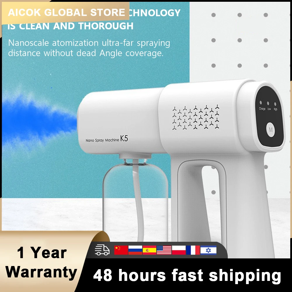 

K5 Disinfection Spray Gun Alcohol Liquid Atomizer Blue Light Atomizing Sterilizer Handheld Nano Household Auto Air Sterilizer