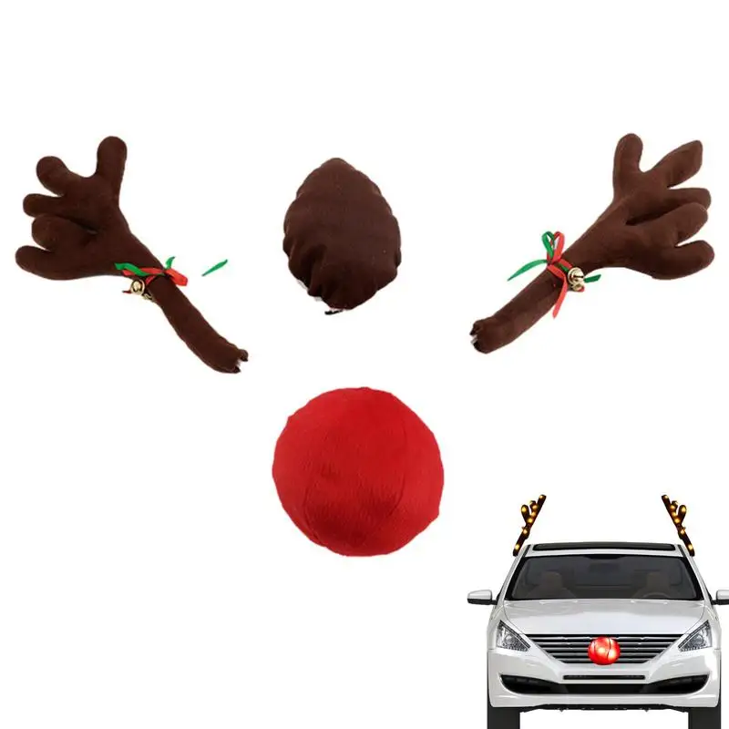 

Christmas Reindeer Antlers For Car Christmas Auto Antler And Rudolph Nose Set With Colored Lights Auto Decorations For Trunk And