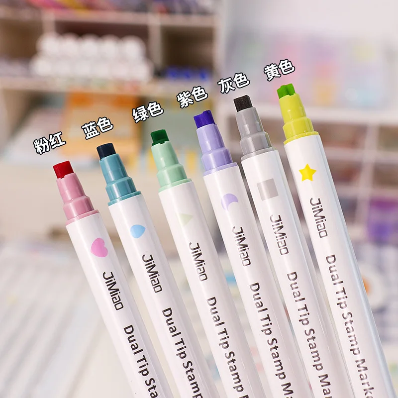 

New Highlighter Stamp Pen Japanese Double Headed Color Marker Student Account Fluorescent Pen Child Greeting Card DIY Marker