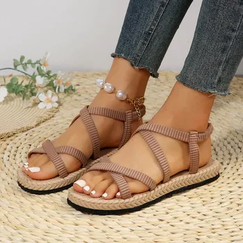 2023 New Summer Rome Sandals Shoes Woman Cross Belt Sandals Flat Beach Sandalias Ladies Sandalia Feminina Open Toe Shoes 1