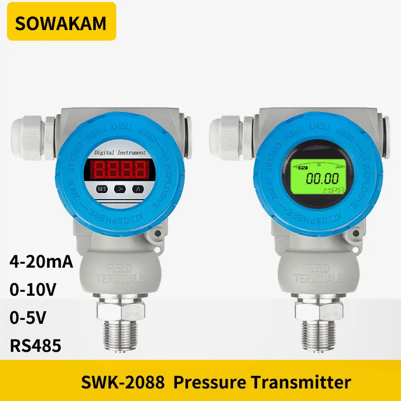 SWK LCD LED Display Pressure Transmitter Oil Fuel Water Liquid Gas Pressure Sensor 0-100MPa M20*1.5 Pressure Transducer