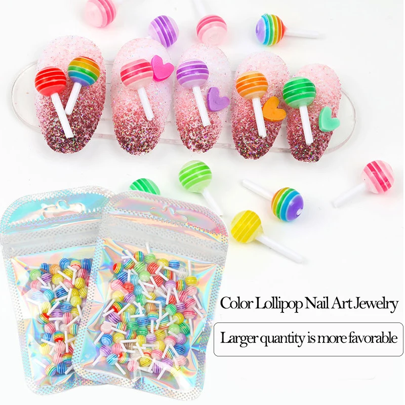 

50 PCS Fashion DIY Resin Accessories 6 MM Simulation Lollipop Colorful Striped Candy Nail Jewelry Drill