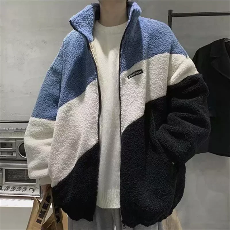 Winter New Style Men Coats Fashion Warm Lamb Wool Coat Warm Cotton Clothes Male Loose Stand-up Collar Zipper Tops 2021