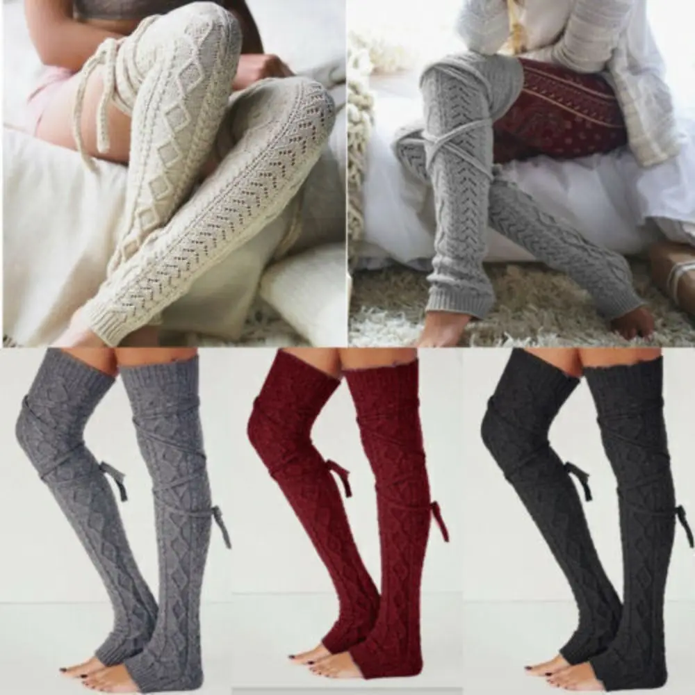 

Cotton Blend Long Stacked Knit Socks Casual Solid Color Over Knee Thigh-Highs Stocking Winter Warm Socks Winter