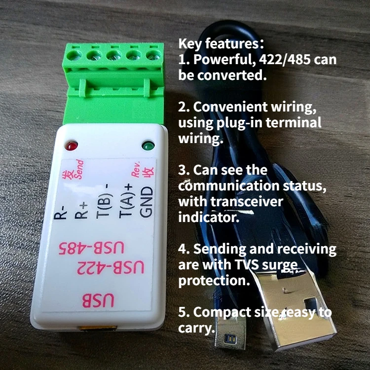 

Последовательный преобразователь с USB на 485/422 Usb на 422485 с отправляющими и приемными световыми индикаторами