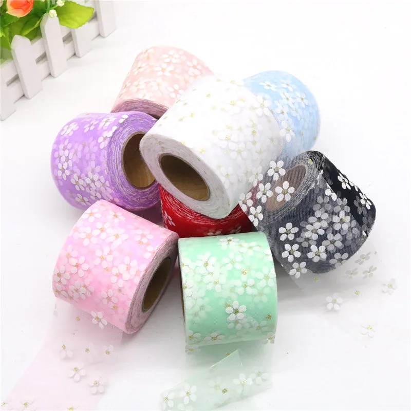 

Tulle Roll 6cm 25Yards Daisy Ribbon Roll DIY Tutu Fabric Wedding Decoration Organza Laser DIY Baby Shower Crafts Party Supplies