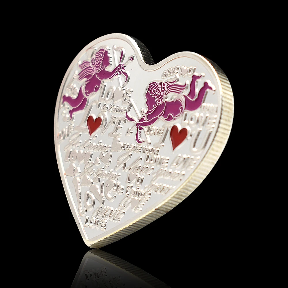 

Happy Valentine's Day Silver Coin Love You Heart Medallion Cute Cupid Coins Collectibles Souvenir Gift for Lovers