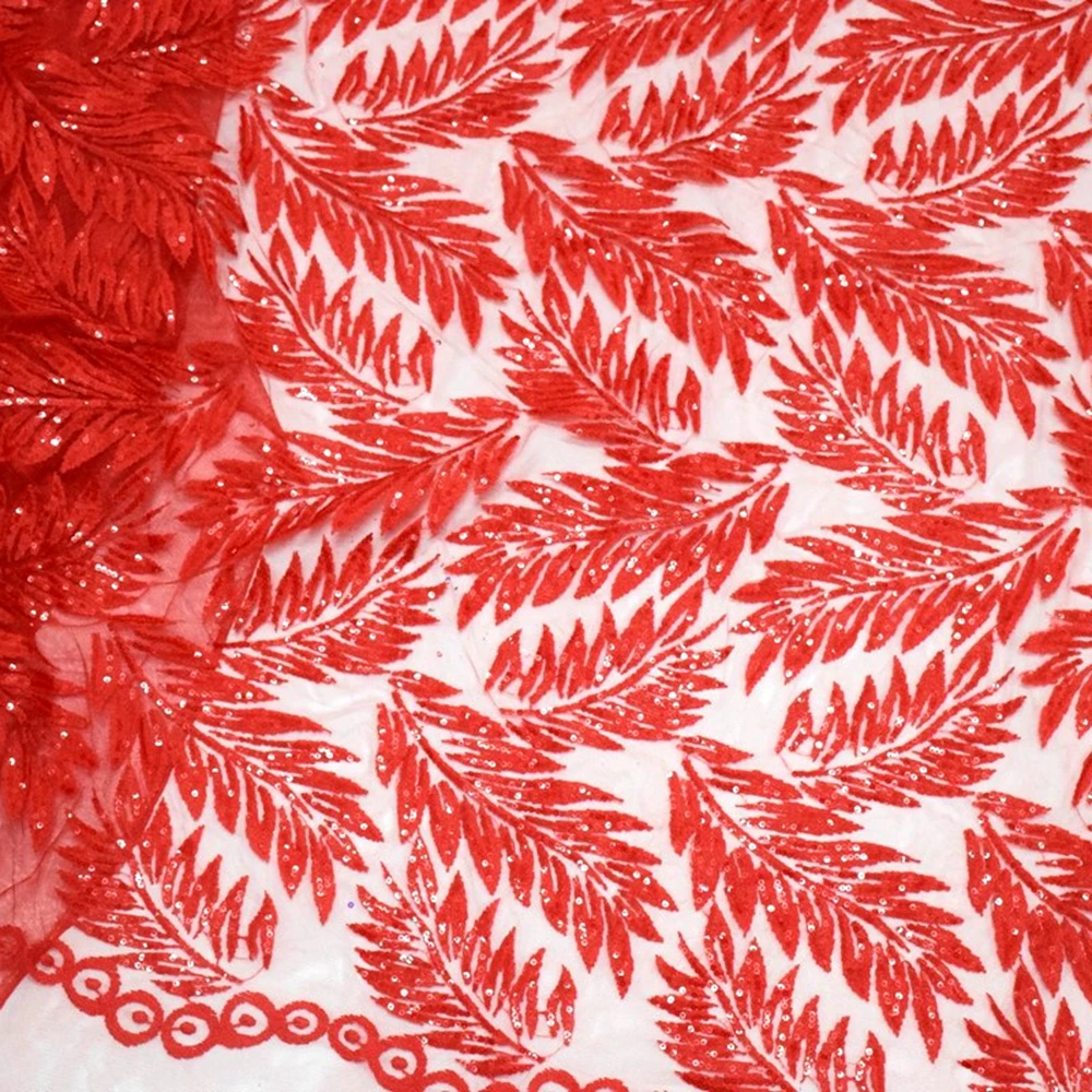 Высококачественная модная красная африканская кружевная ткань с блестками Тюль
