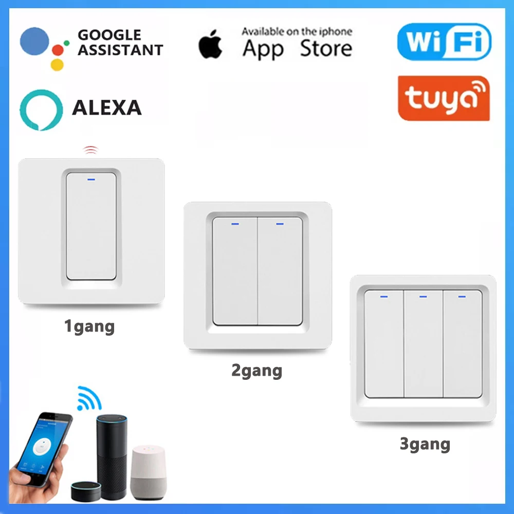 

Tuya Smart Wifi Light Switch Push Button Remote Control Smart Home Automation Wall Switch 1/2/3 Gang Support Alexa Google Home