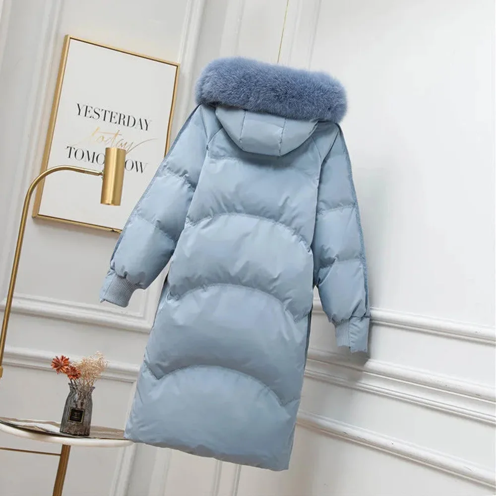 Female Down Jackets 2022 Winter New White Duck Down Large Size Long Hat Big Fur Collar Thickened High-Grade Warm Coats Women
