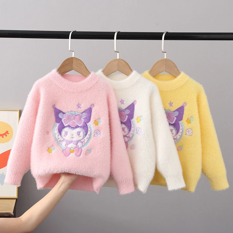 

Sanrios Children Kuromi Mink Velvet Plus Velvet Sweater Anime Figure Knitting Jacket Autumn and Winter Sweet Kawaii Cute Cartoon
