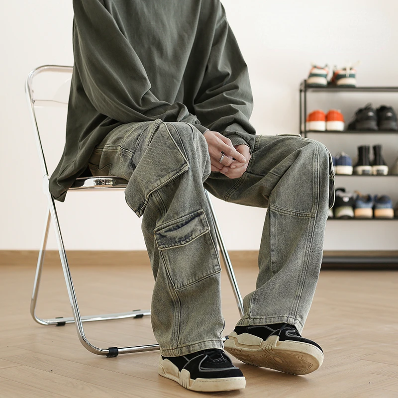 

Джинсы мужские мешковатые в стиле хип-хоп, уличная одежда, свободные прямые джинсовые брюки, повседневные винтажные джоггеры, Z187, весна-лето...