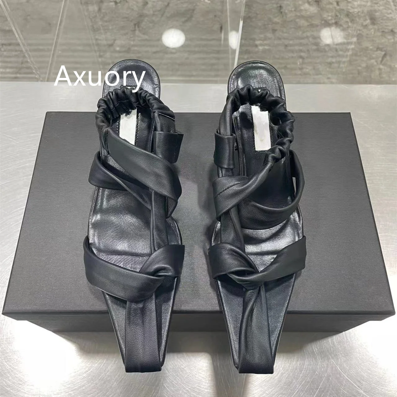 2023 New High heeled sandals Solid Color Pointed hollow design Genuine Leather Sexy Style High Quality High 7cm Fashion Style