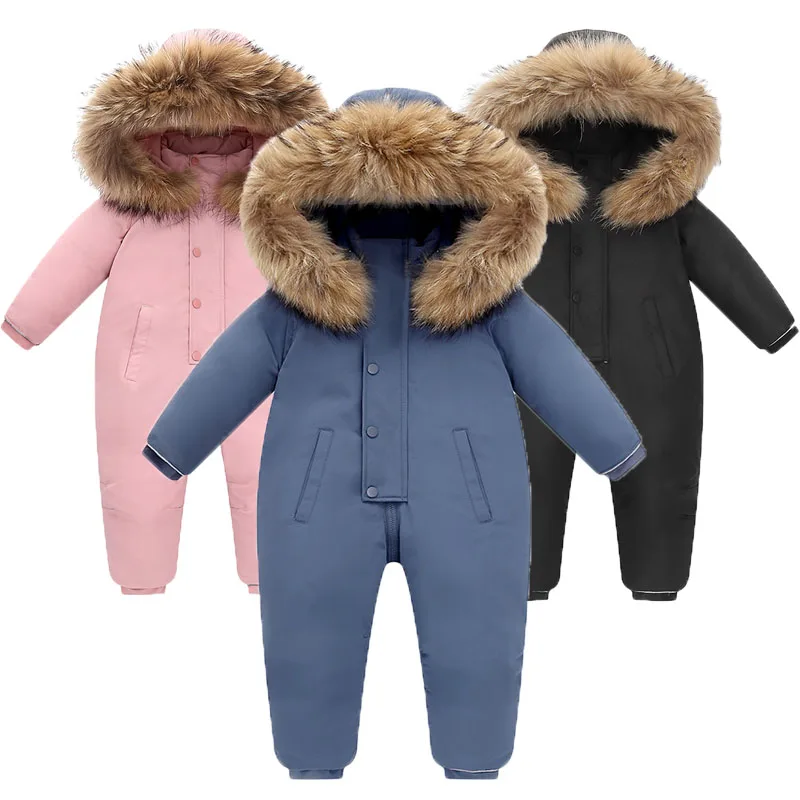 

Children Jumpsuit 2022 Winter -30° New Boy Overalls Kids Thicked Ski Suit Dcuk Down Jacket Toddler Baby Girl Snowsuit Fur Coat