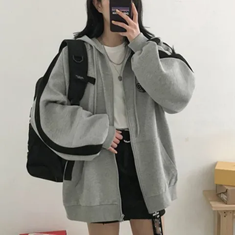 Women Hoodies Harajuku Hooded Oversized Hoodie Solid Long Sleeve Irregular Sweatshirt Loose Print Zip-up Tops Jacket Coats