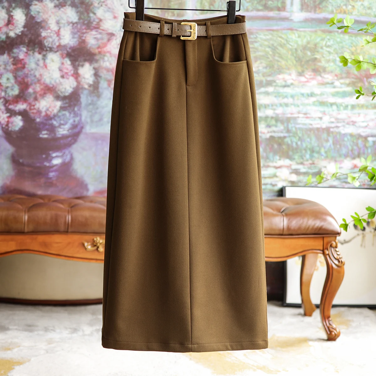 

Женская юбка-трапеция на рабочем месте, универсальная прямая Длинная юбка с высокой талией для женщин на осень и зиму, 2023