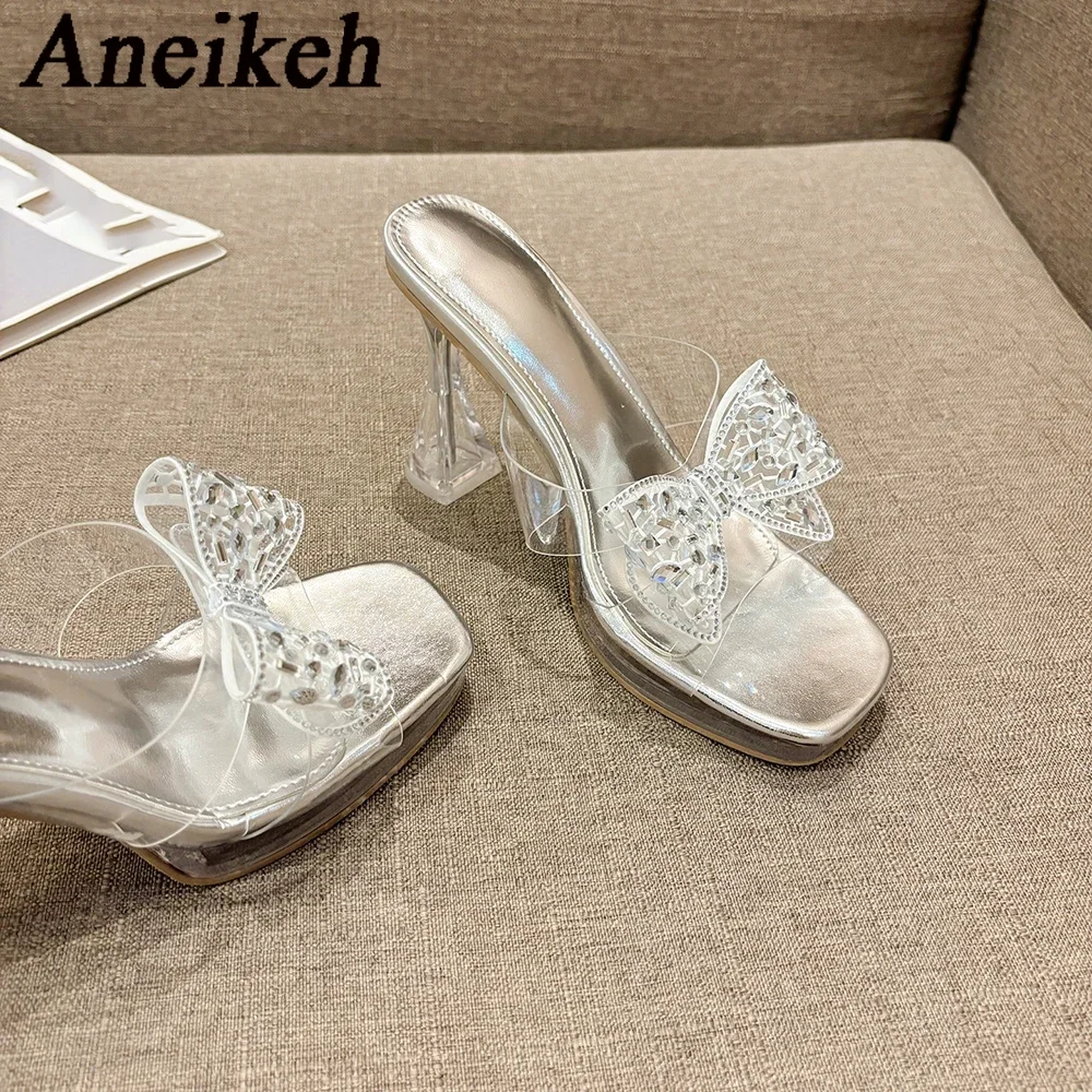 Aneikeh/2020 летние прозрачные тапочки с кристаллами женская обувь на платформе