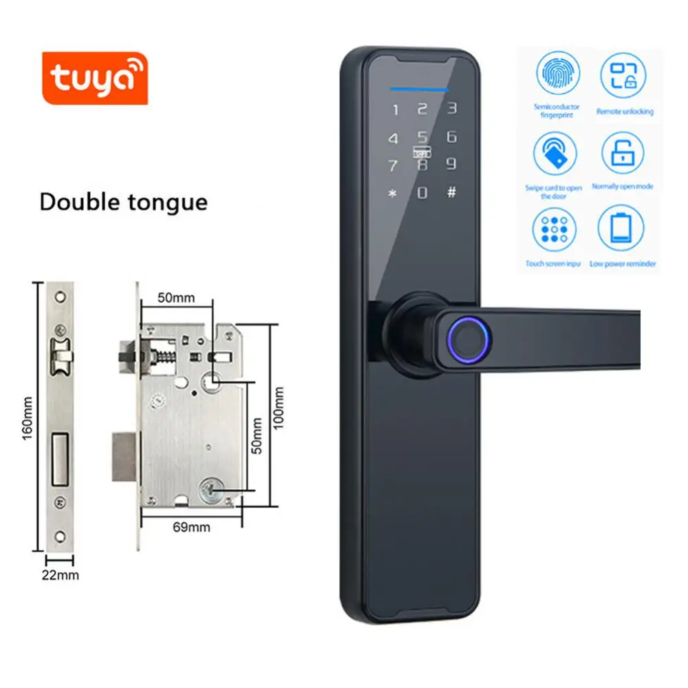 

Tuya Wifi Electronic Lock Hotel Apartment Smart Door Lock With Biometric Fingerprint Smart Card Password Key Unlock Smart Home