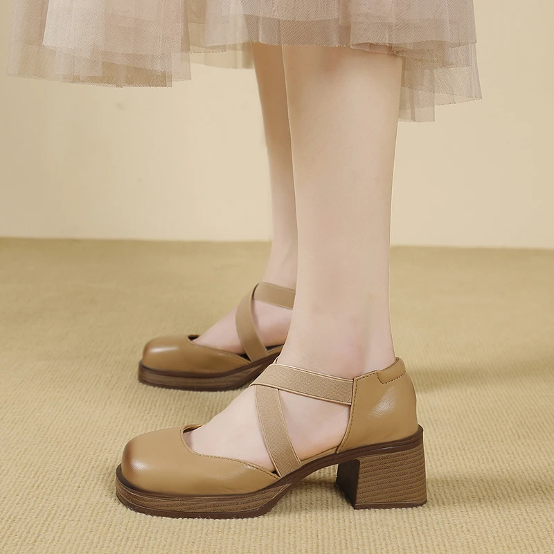 Туфли-лодочки женские на толстом каблуке с пряжкой