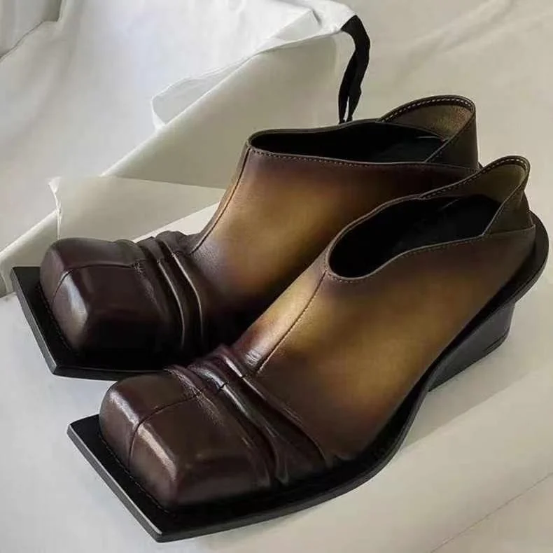 

women's British style Retro leather shoes PU thick bottom black single shoes female fashion Square head fold platform shoes